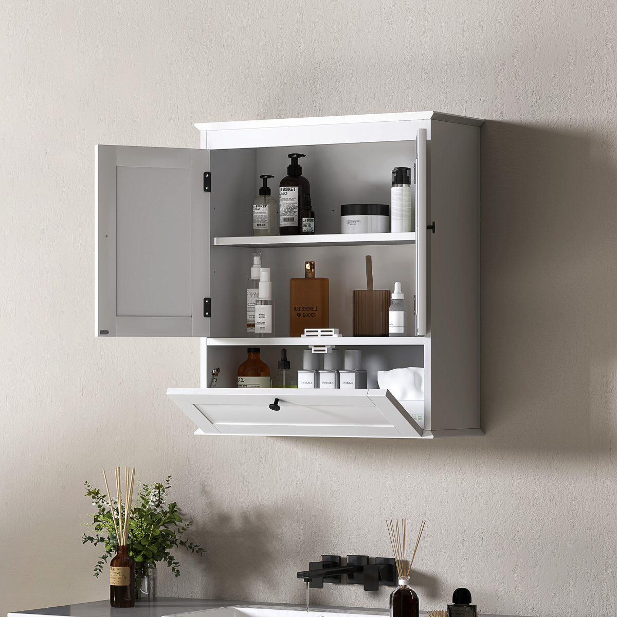 HOMCOM Wall Mounted Bathroom Cabinet with Adjustable Shelf, White