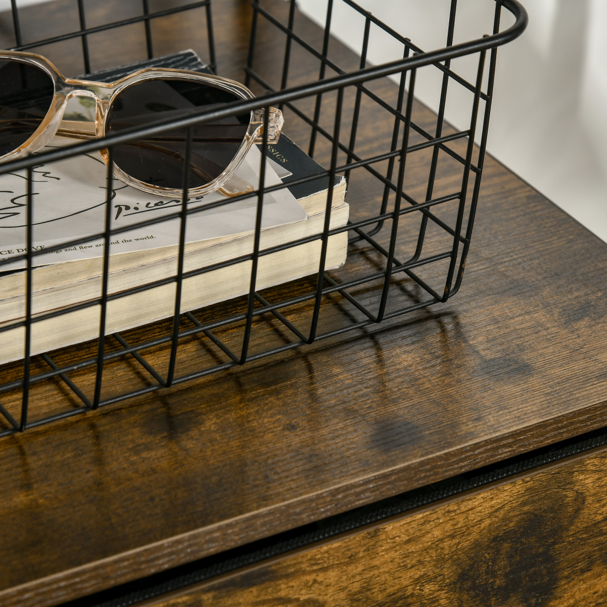 Industrial Storage Cabinet with 2 Shelves and 3 Fabric Drawers Rustic Brown
