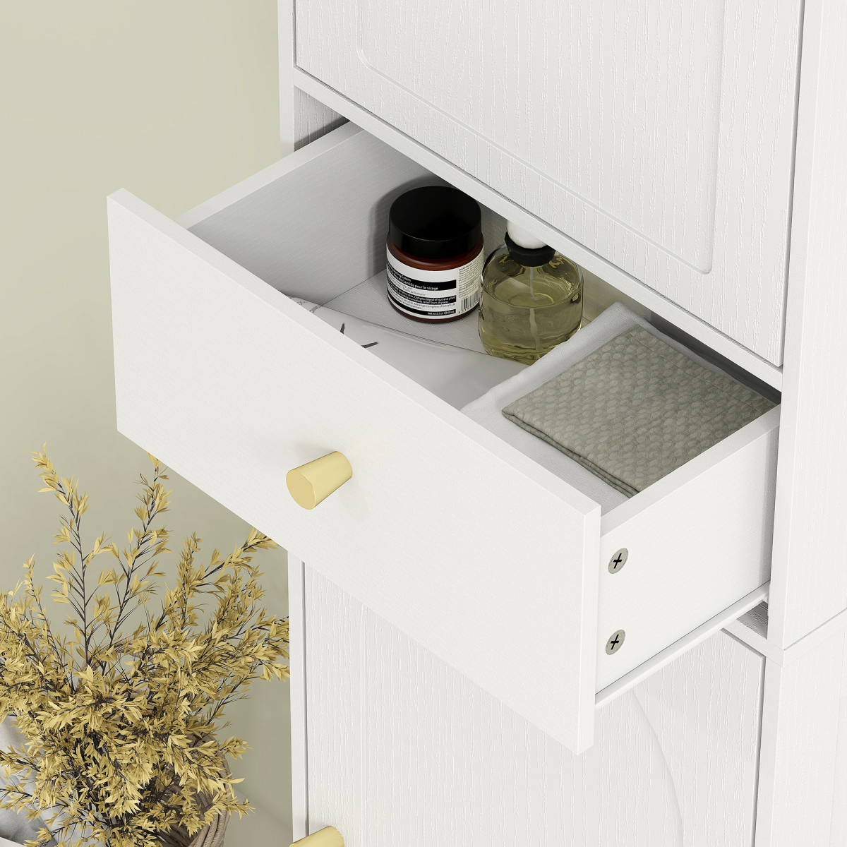 HOMCOM Tall White Bathroom Storage Cabinet with Arch Doors & Drawer
