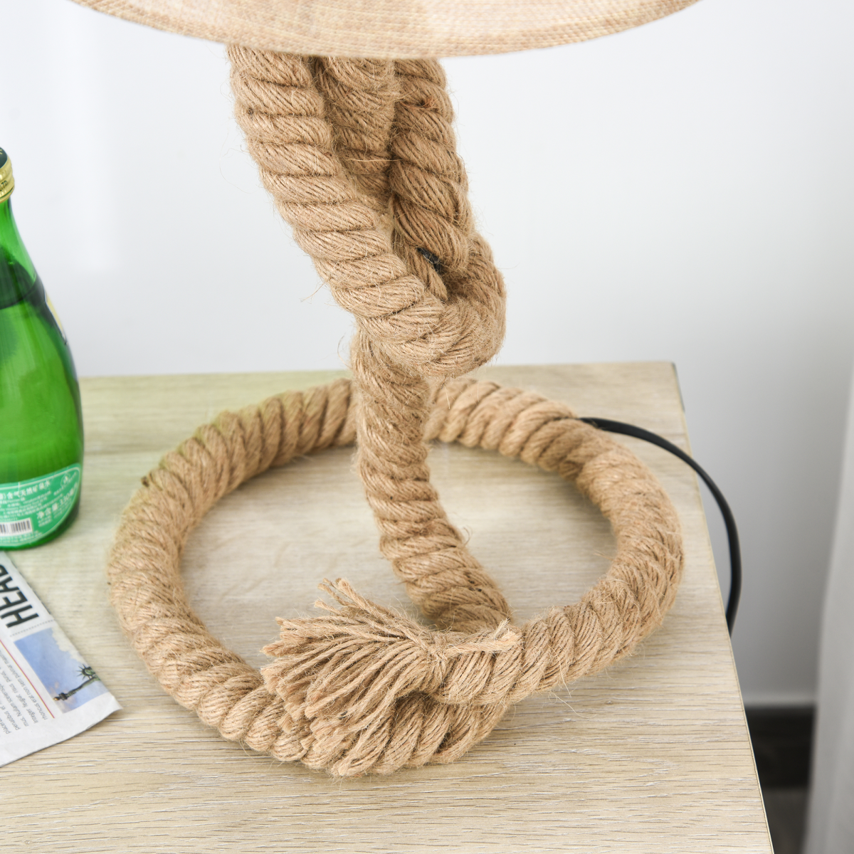 Beige Hemp Rope Table Lamp with Linen Shade, Nautical-Inspired, British Standard Plug, E27 Bulb Required, HOMCOM