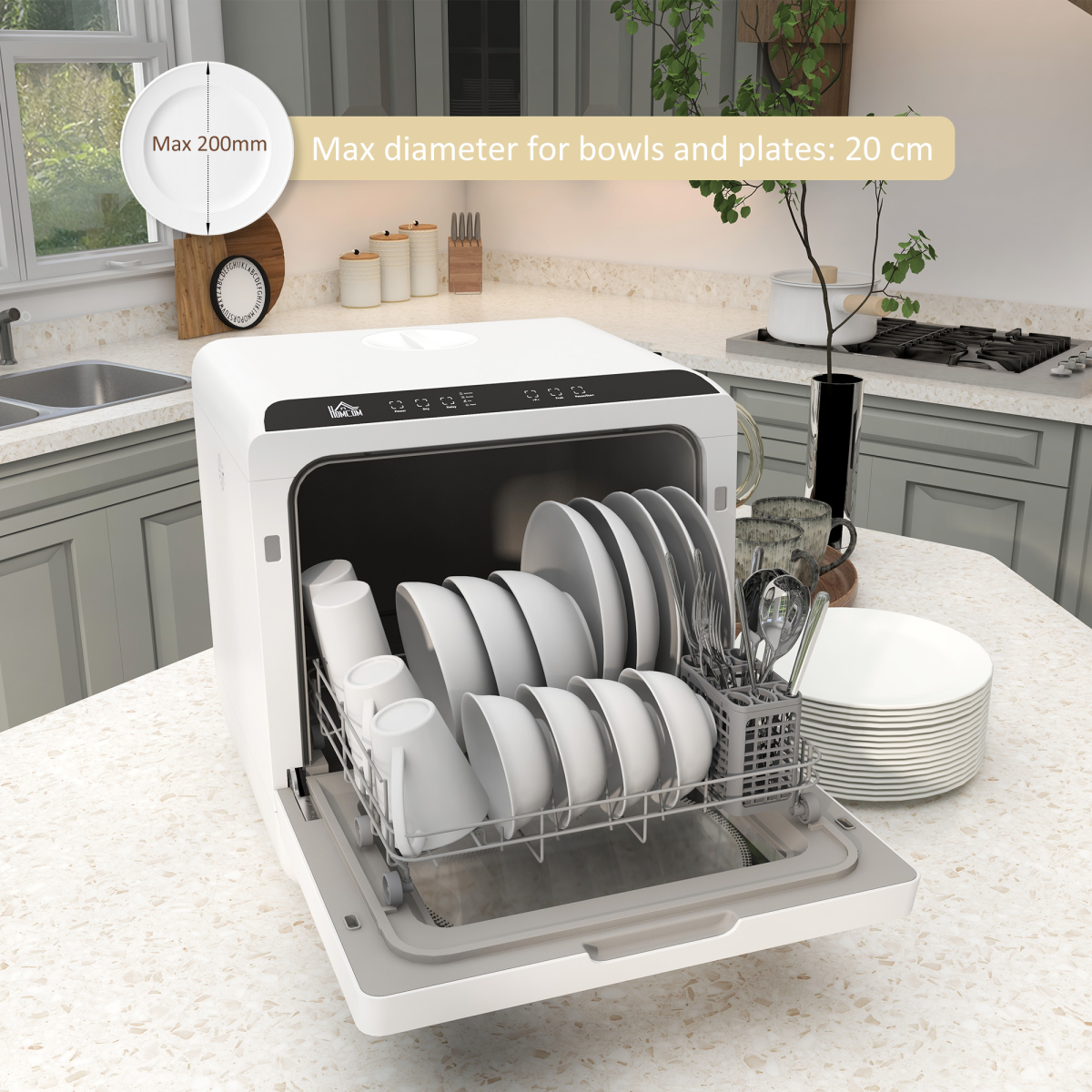 HOMCOM Table Top Dishwasher, 4 Place Settings, 6 Programmes, Fruit Wash Mode