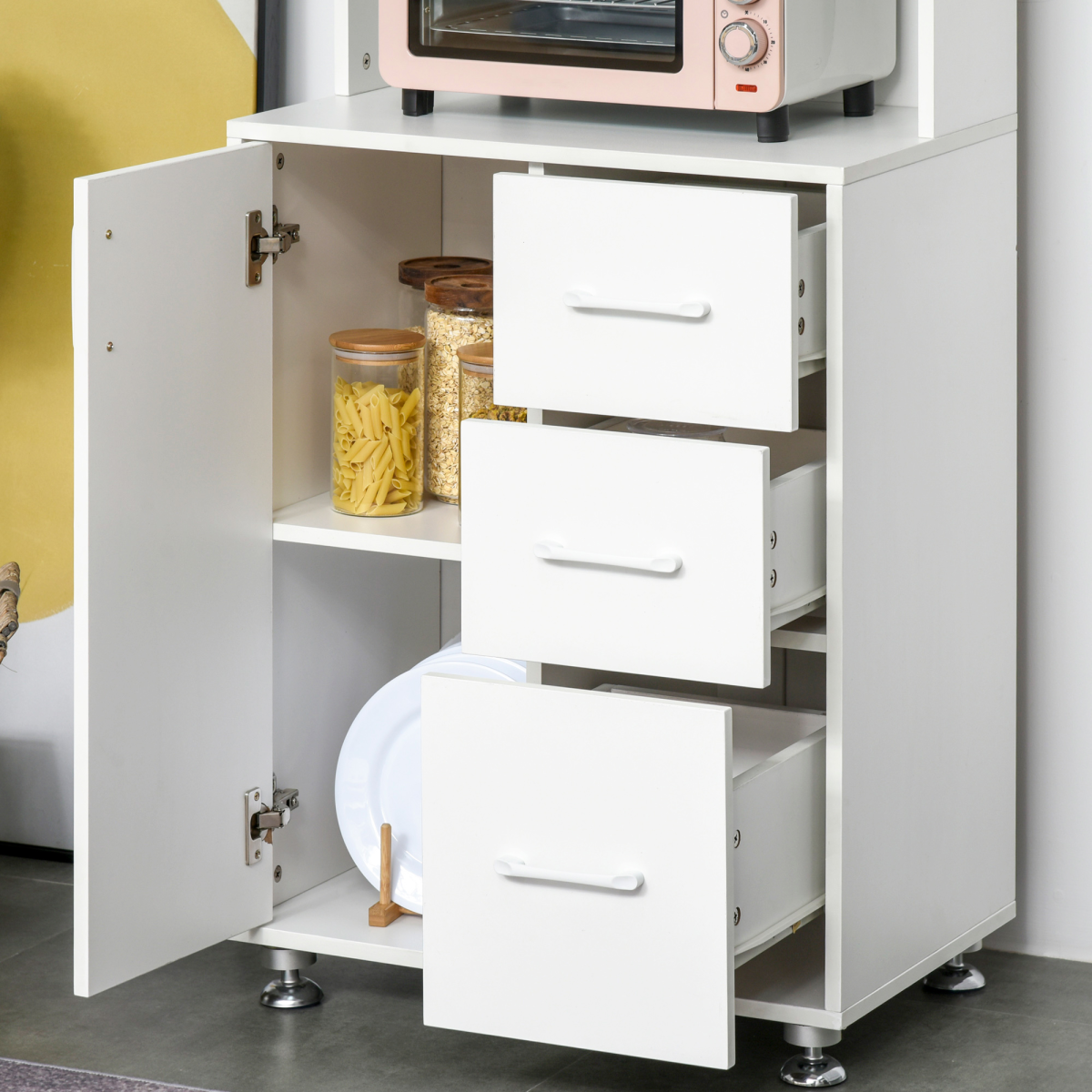 HOMCOM Kitchen Buffet Storage Cabinet with 2 Cabinets and 3 Drawers, 60 x 40 x 150 cm, White