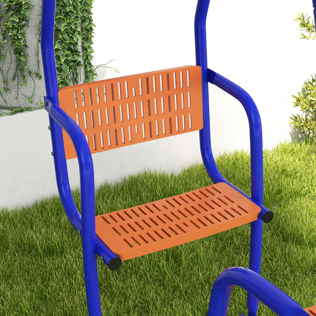 Outsunny 3 in 1 Metal Kids Swing Set with Swing, Glider, Rocking Chair, Orange