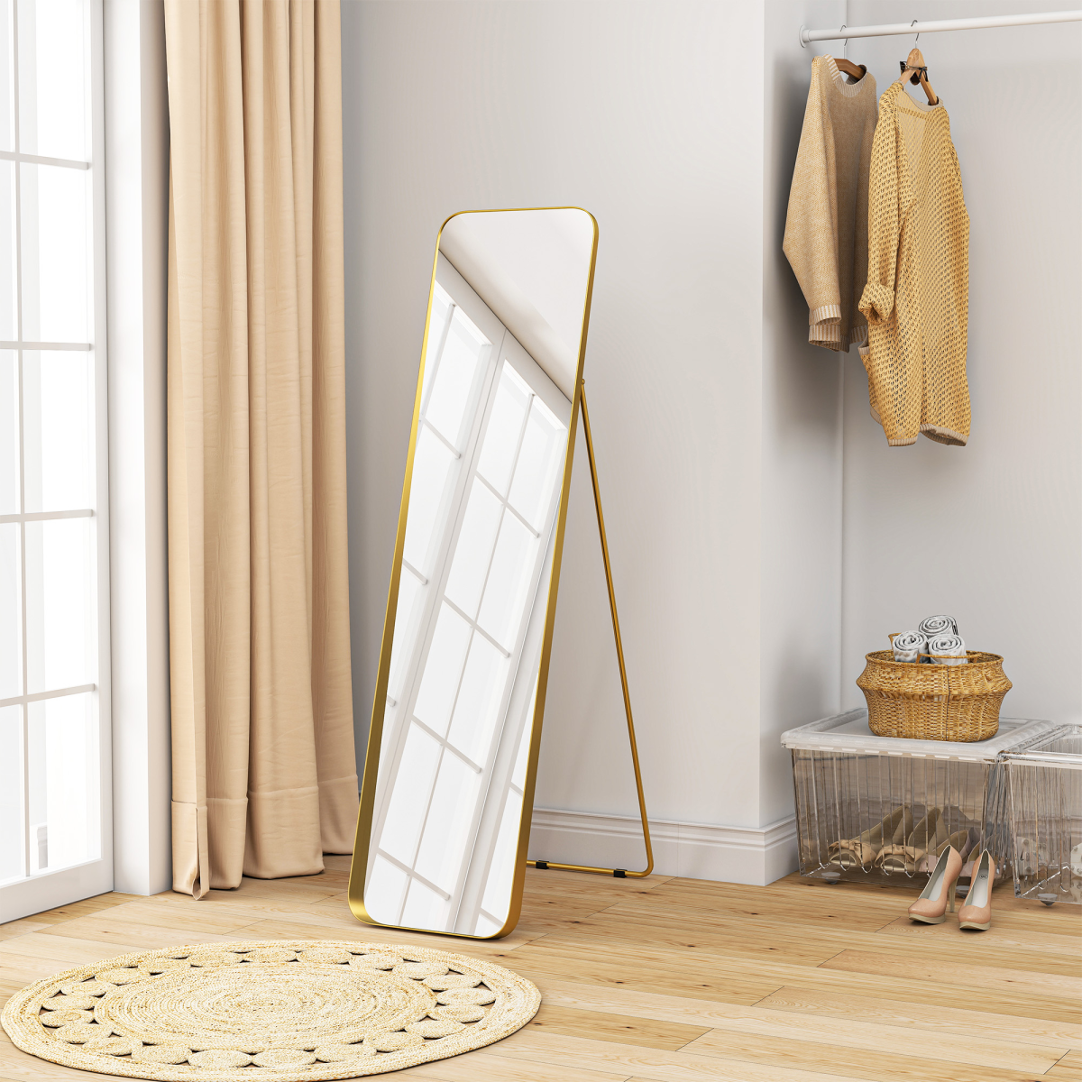 HOMCOM Rectangular Full-Length Mirror, Gold Tone, 40 x 160 cm