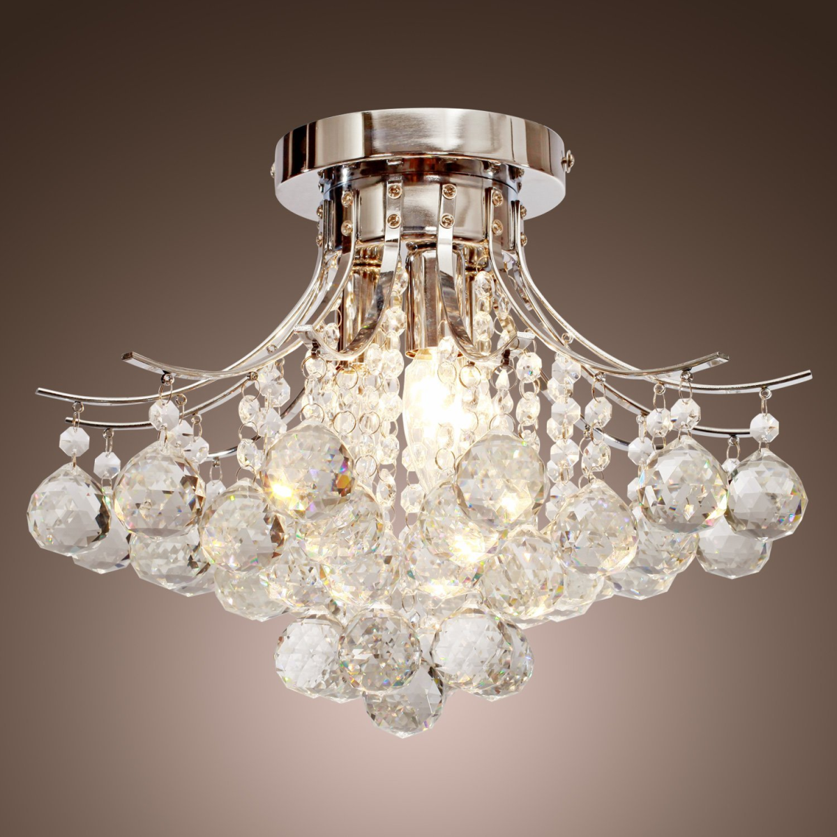 HOMCOM Modern K9 Crystal Chandelier Ceiling Light, 3-Light E14 Flush Mount, 43 Crystal Balls, 140 Octagonal Beads, Bulbs Not Included