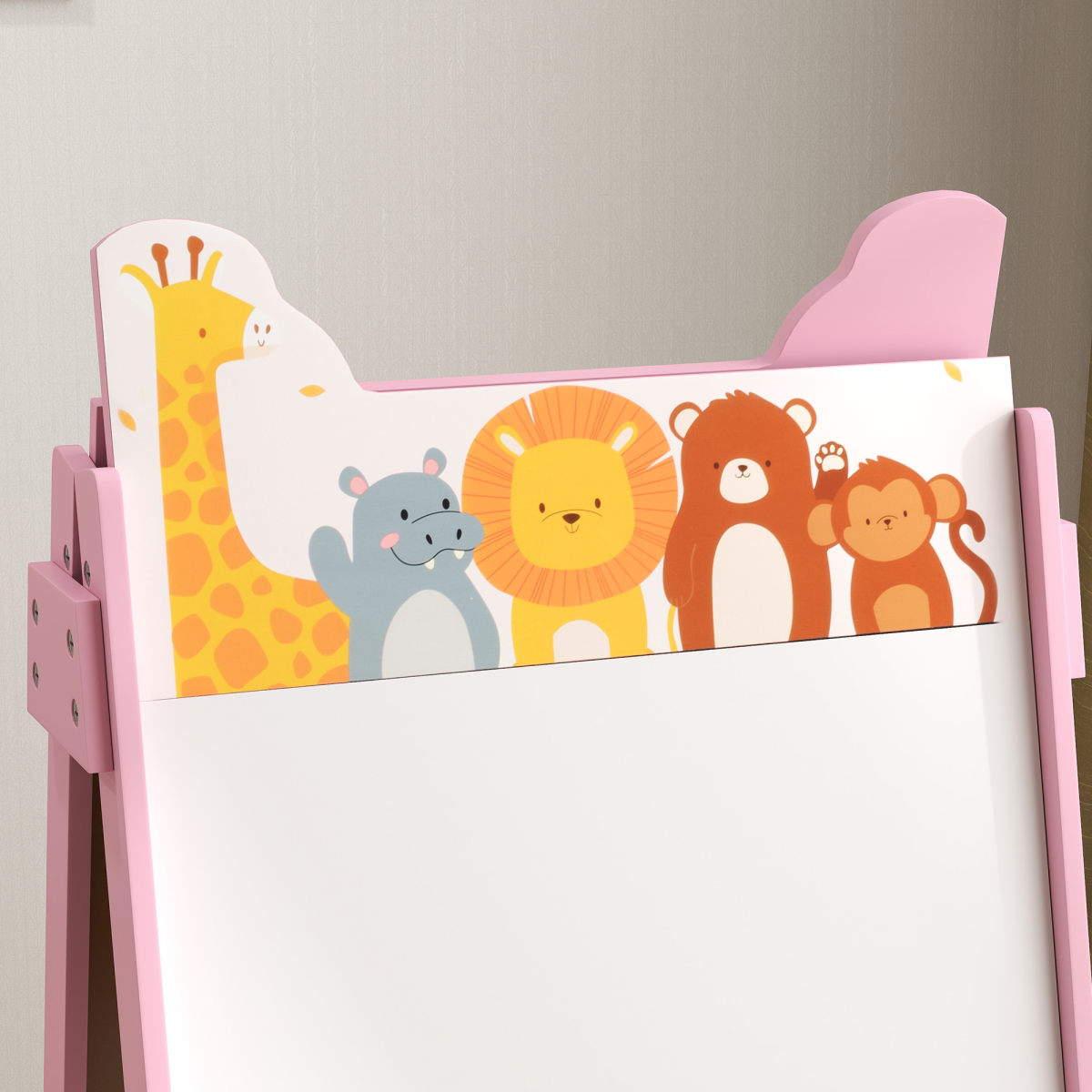 AIYAPLAY Pink 2-in-1 Kids Easel with Whiteboard, Chalkboard & Storage