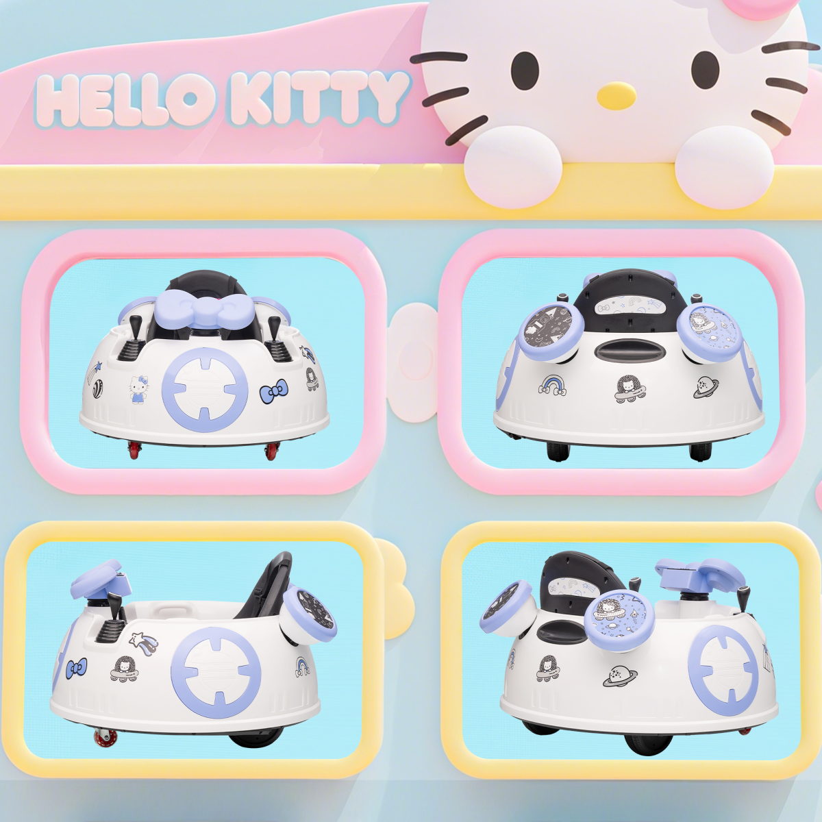 AIYAPLAY Hello Kitty Kids Ride-On Bumper Car with Remote Control, White