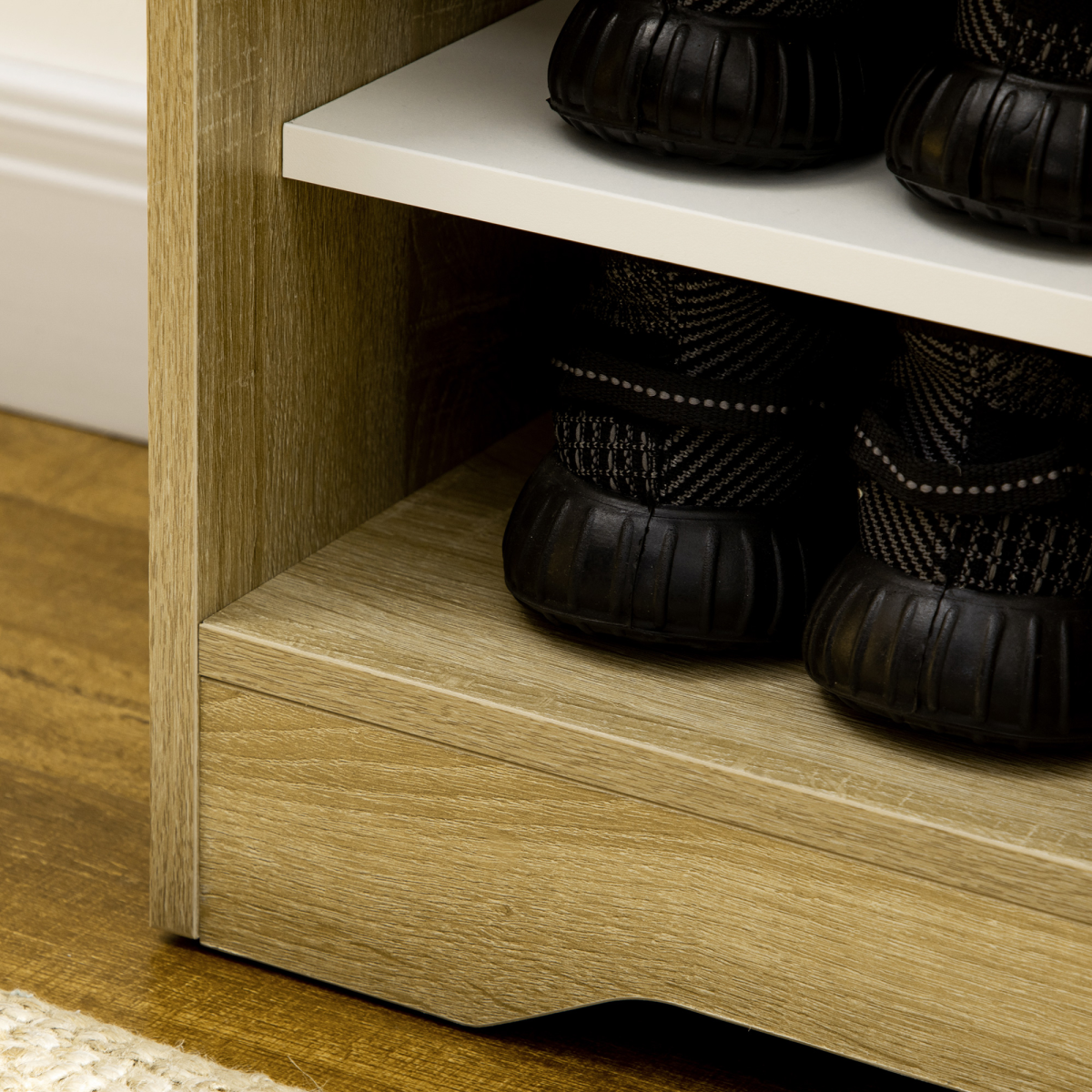 HOMCOM Shoe Storage Cabinet with Double Doors and Open Shelves