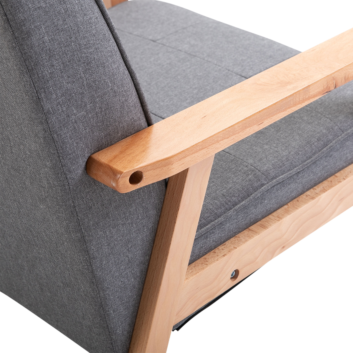 HOMCOM Retro Armchair with Beech Wood Frame, Grey Linen Upholstery