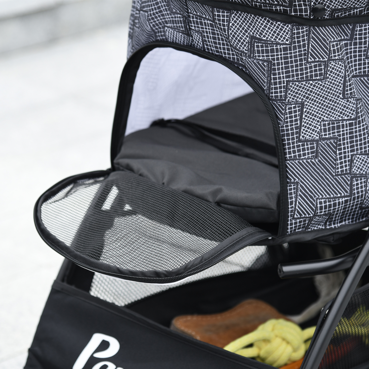 PawHut Foldable Dog Stroller with Large Carriage, Brakes, Grey