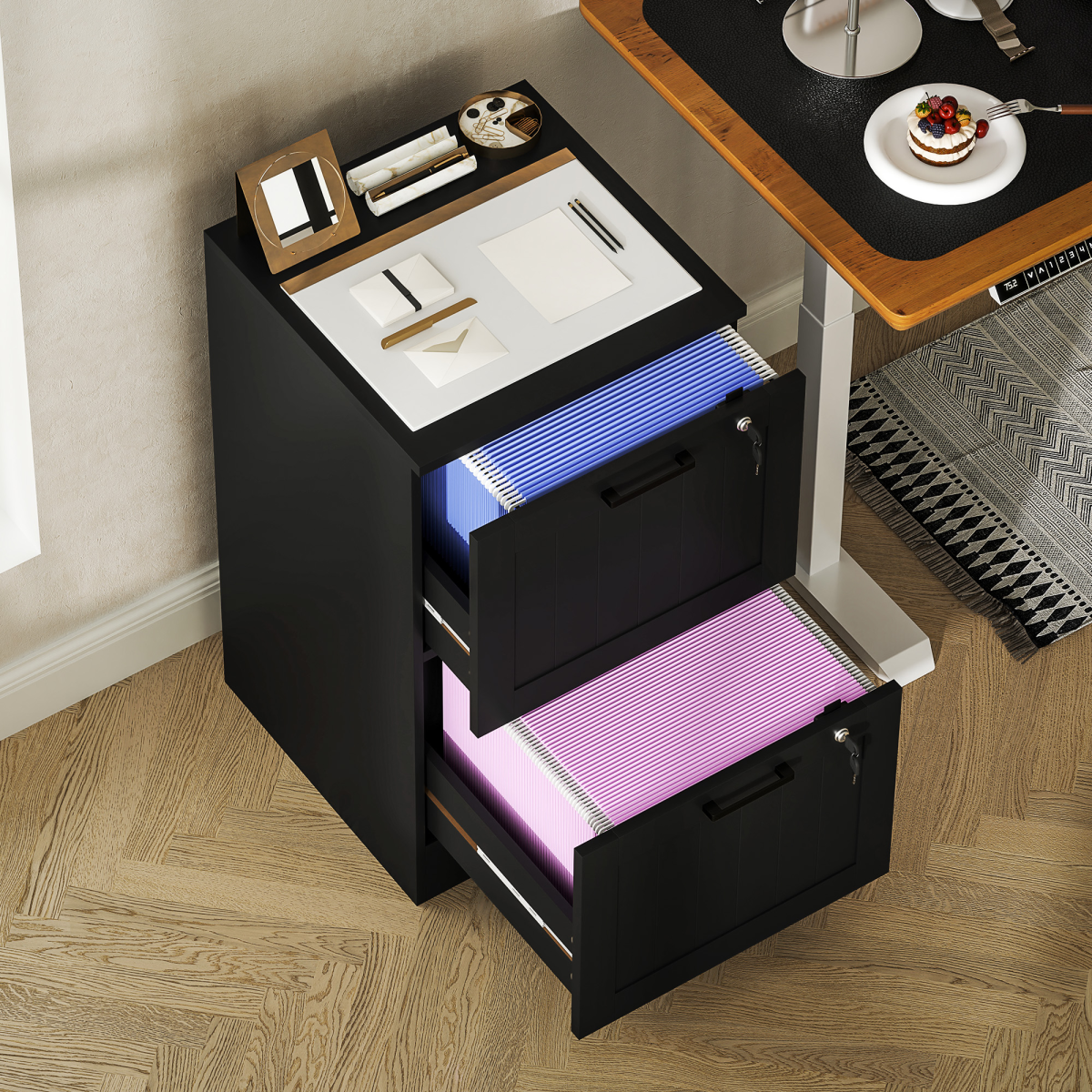 HOMCOM 2-Drawer Locking File Cabinet with Adjustable Hanging Bars, Black