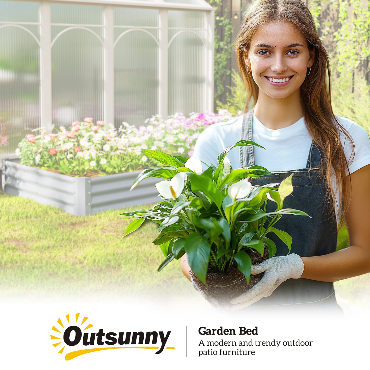 Outsunny Galvanised Raised Garden Bed 240x120x30cm, Silver Grey