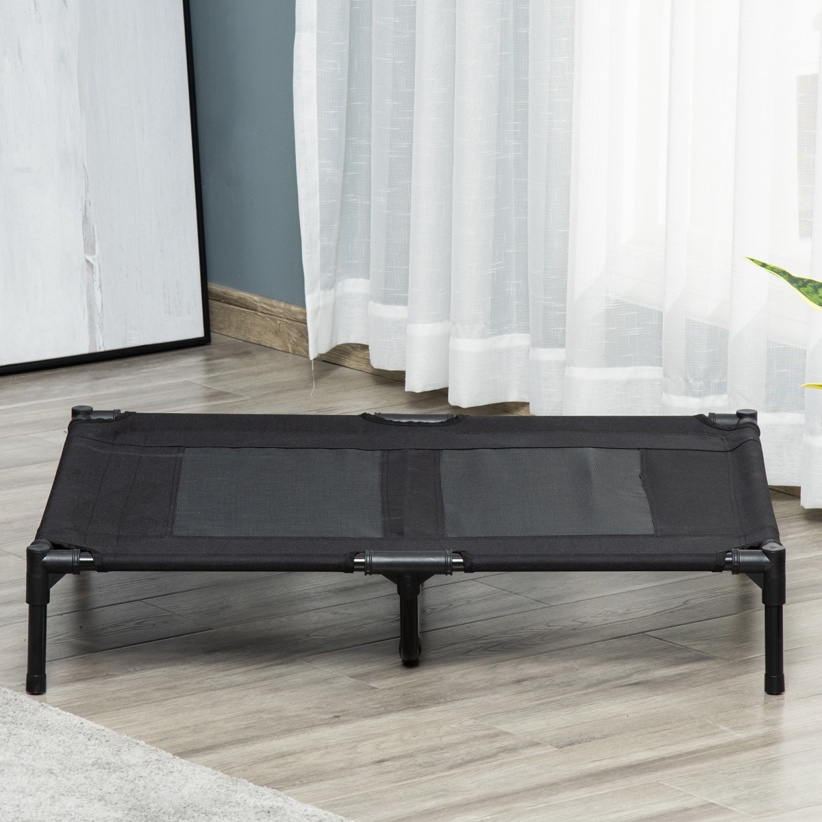 PawHut Large Elevated Pet Cot Bed, Portable Dog Cat Sleep Bed, Outdoor Camping, Black