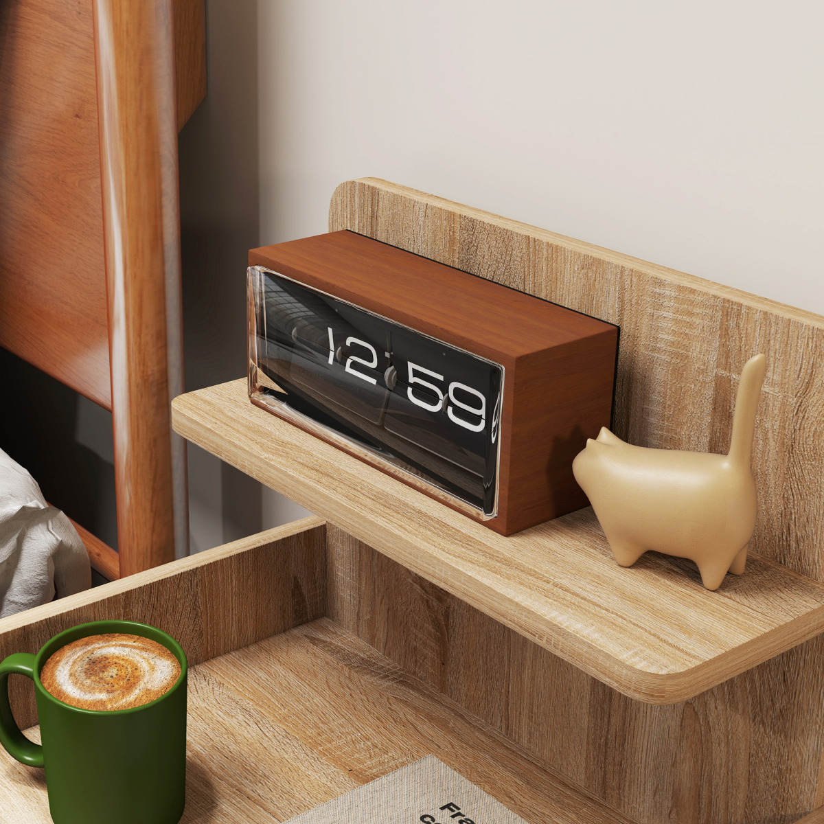 HOMCOM Bedside Table with Drawer and 3 Shelves, Natural Wood Effect