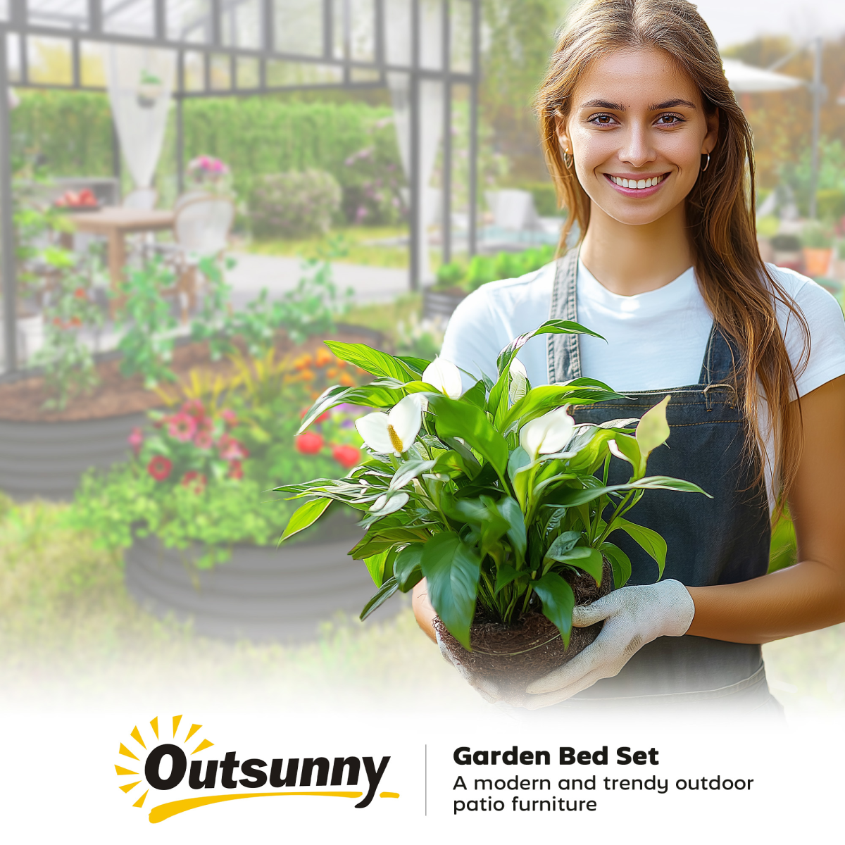 Outsunny Set of 2 Galvanised Steel Raised Garden Planters, Dark Grey