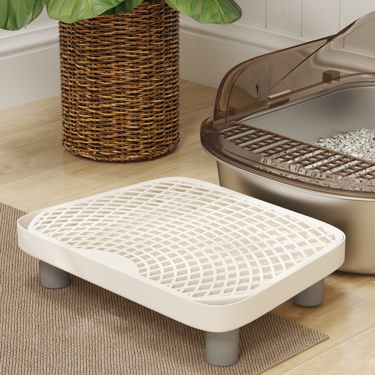 PawHut Stainless Steel Cat Litter Box with Lid, Pedal & Scoop