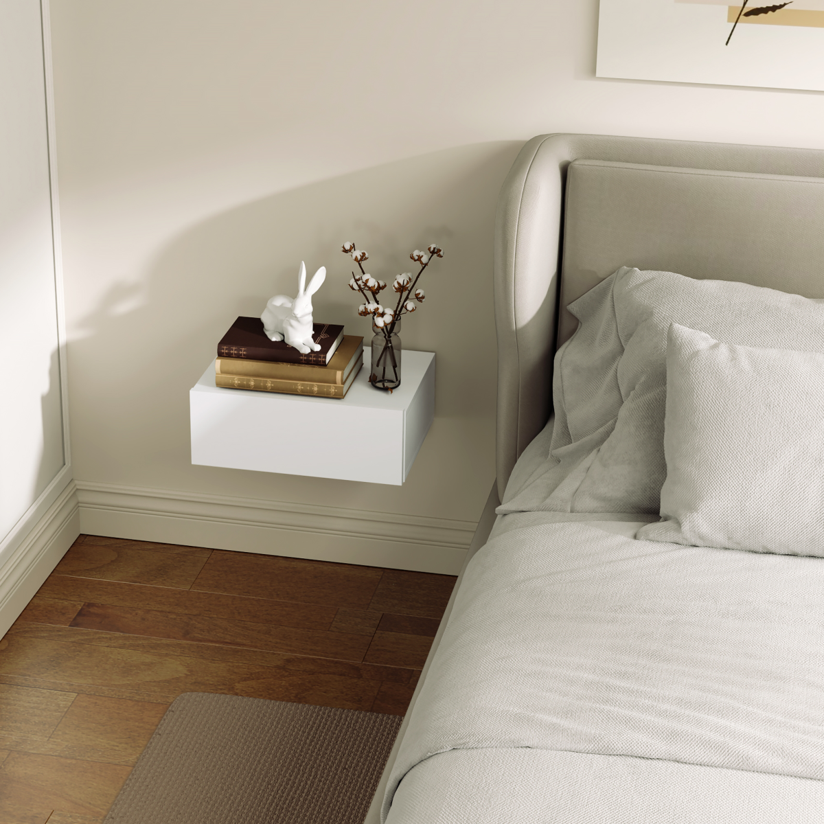 HOMCOM Wall-Mounted Floating Bedside Table with Drawer, White