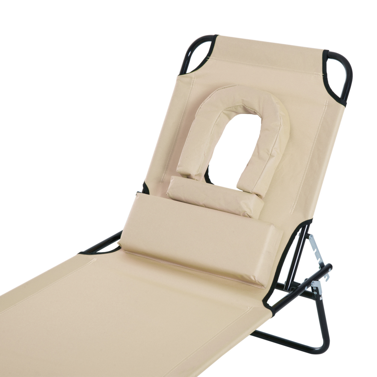 Outsunny Foldable Sun Lounger Reclining Chair with Padded Face Hole, Adjustable Backrest, Beige