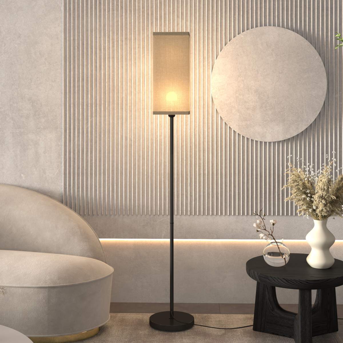 HOMCOM Black Standing Floor Lamp with Linen Shade, Foot Switch