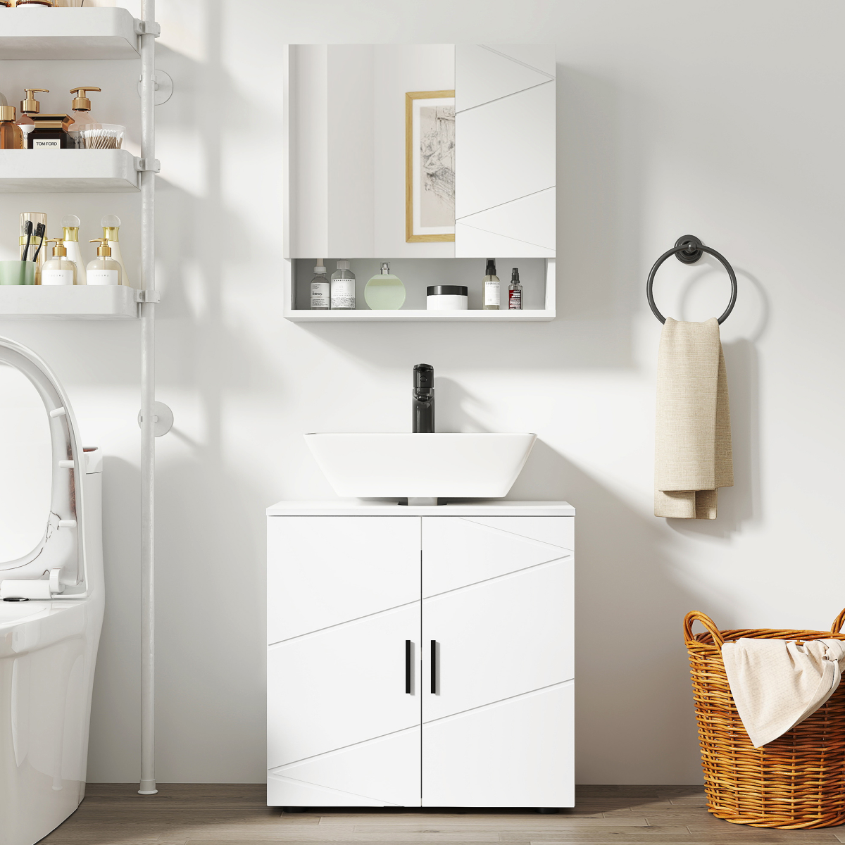 kleankin Wall Mounted Bathroom Cabinet with Mirror and Shelf, White