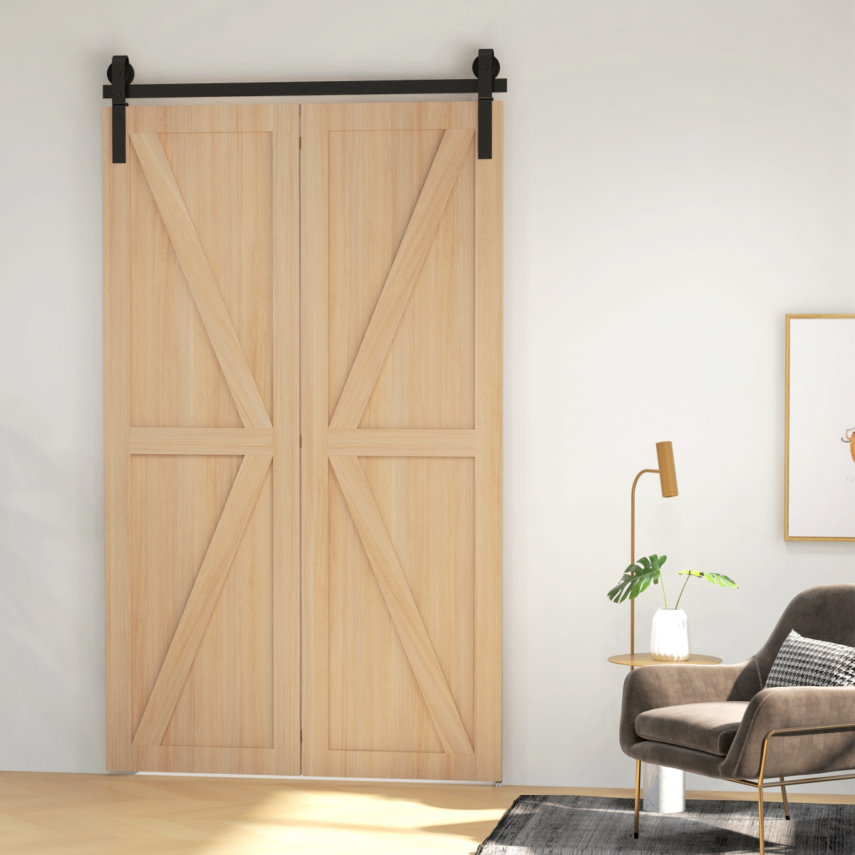 HOMCOM 4FT/122cm Bi-Folding Sliding Barn Door Hardware Kit, Black