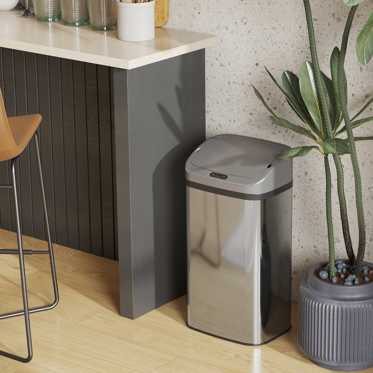 HOMCOM 48L Stainless Steel Sensor Bin, Touch-Free Automatic Lid