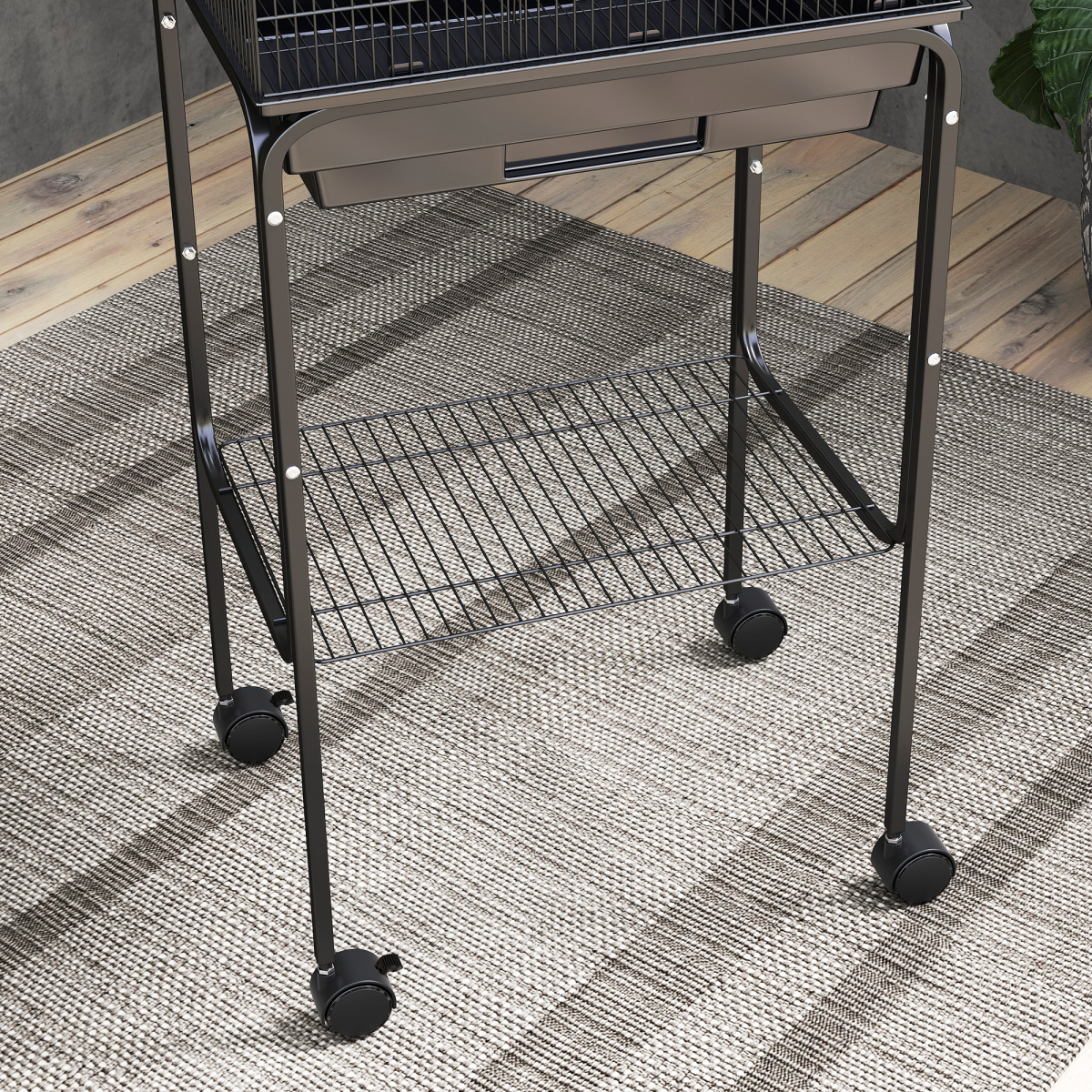 PawHut Bird Cage with Stand, Tray and Wheels for Small Birds, Black