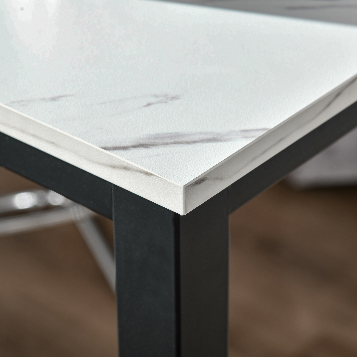 Marble Grain Bar Table with Adjustable Footpads, White & Black