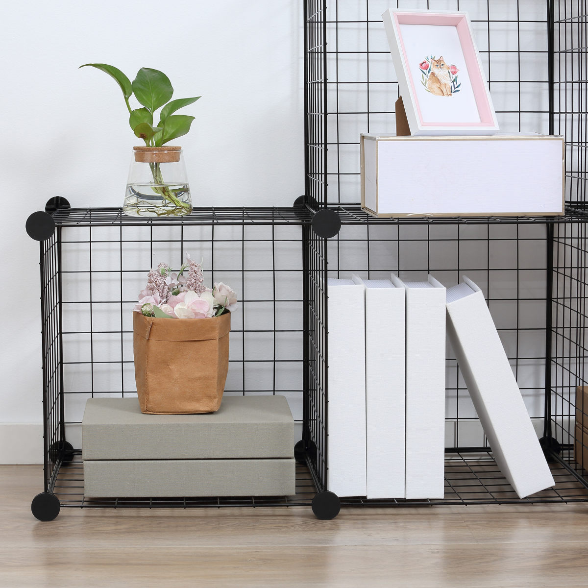 HOMCOM DIY 6 Cube Wire Storage Cabinet Organiser, Black, 111L x 37W x 111H cm