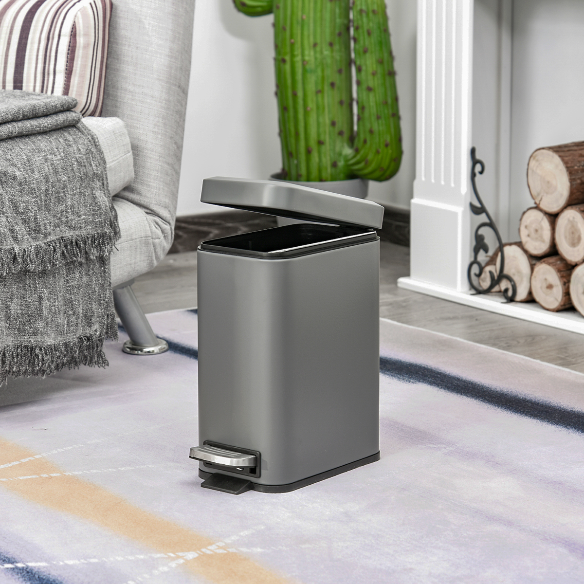 5L Steel Step Trash Can with Soft-Close Lid and Removable Bucket