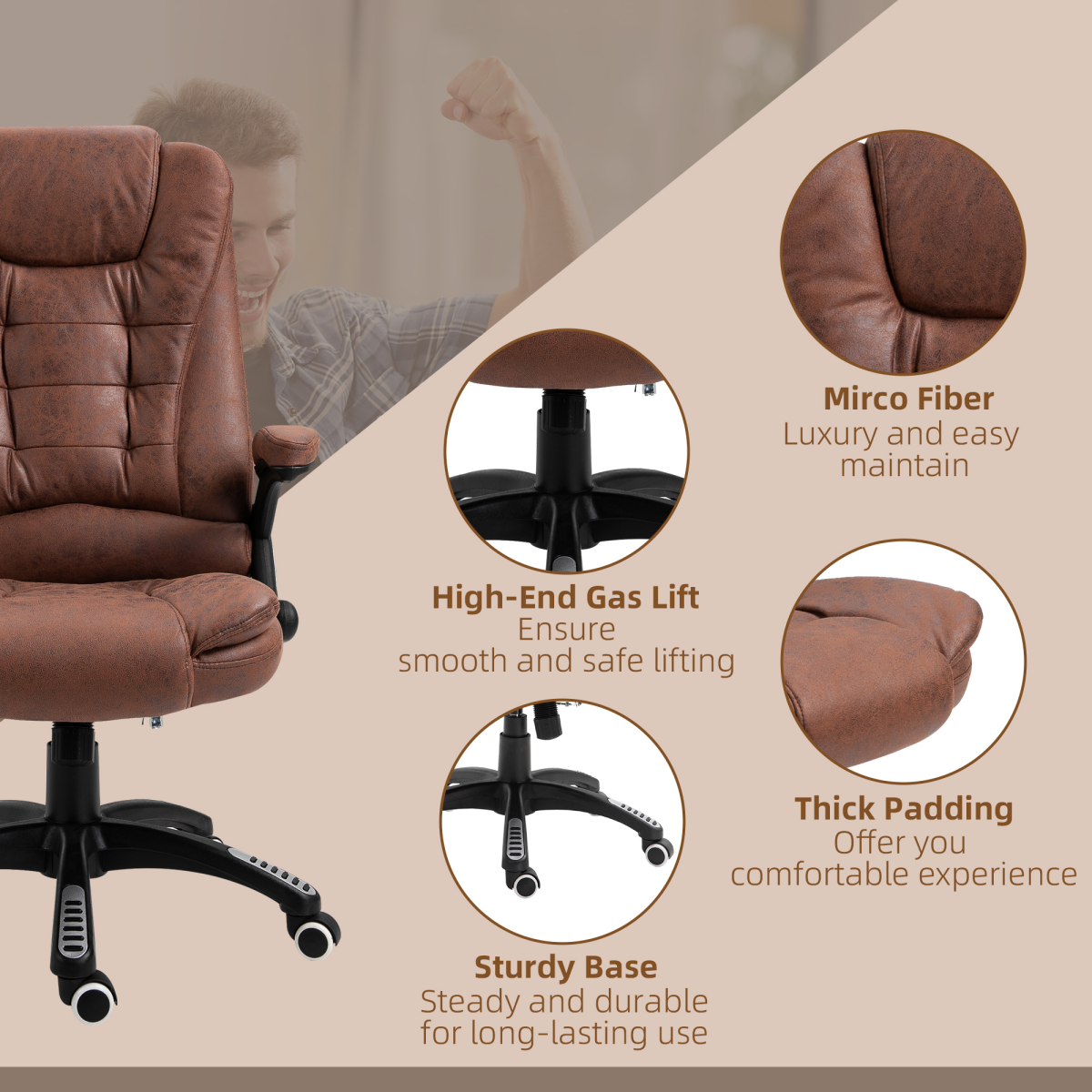 Executive Reclining Chair with Heating Massage Points, Brown