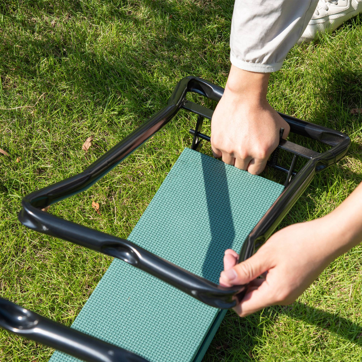 Outsunny 2-in-1 Garden Kneeler Bench, Black/Dark Green