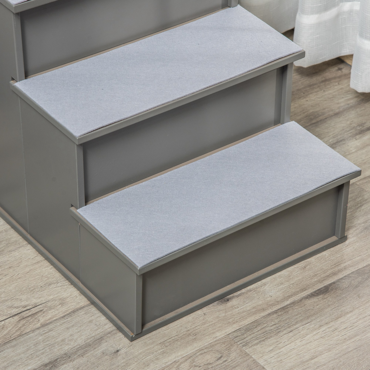 4 Step Wooden Pet Stairs for Dogs and Cats, Grey, for Bed and Couch
