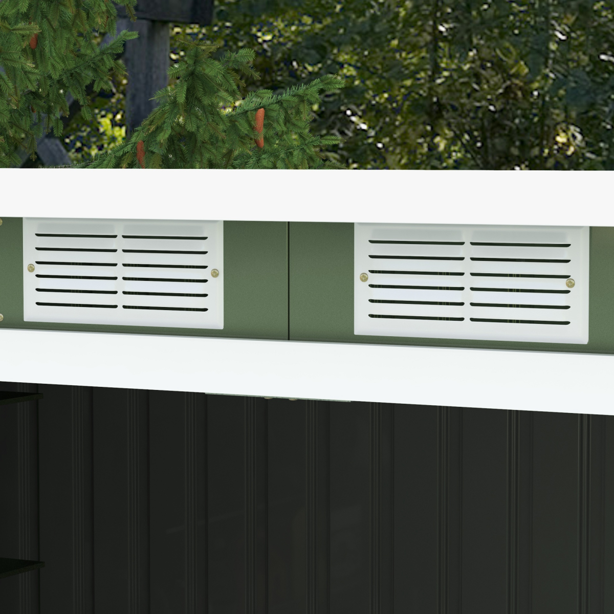 Outsunny 9ft x 4.25ft Corrugated Metal Shed with Foundation, Vent Windows, Sliding Lockable Double Doors, Green