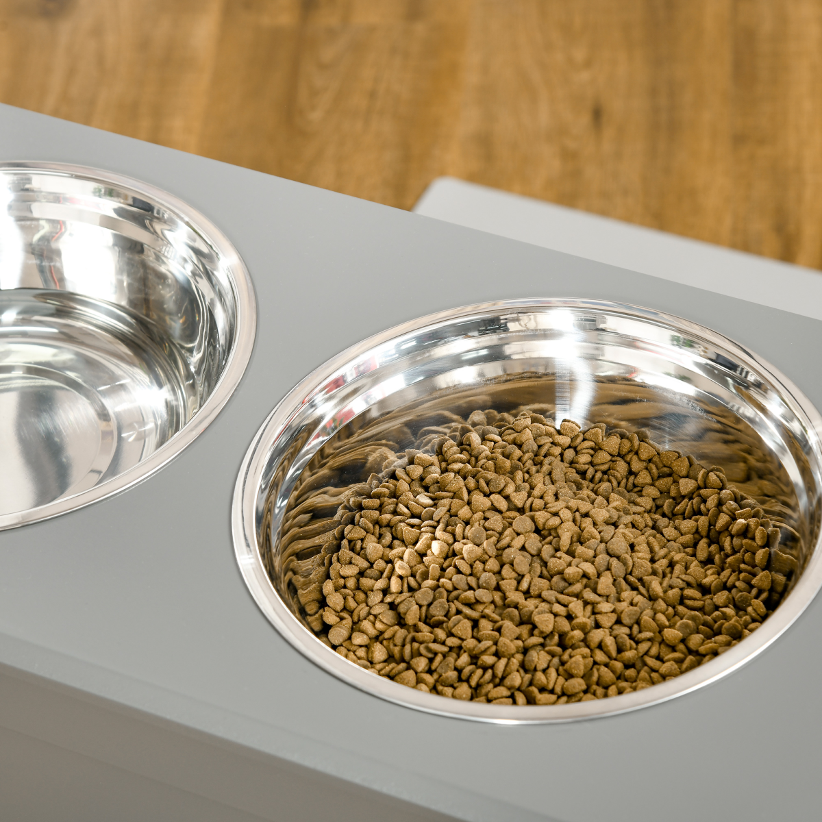PawHut Elevated Dog Bowls with Storage, 2 Bowls, Grey