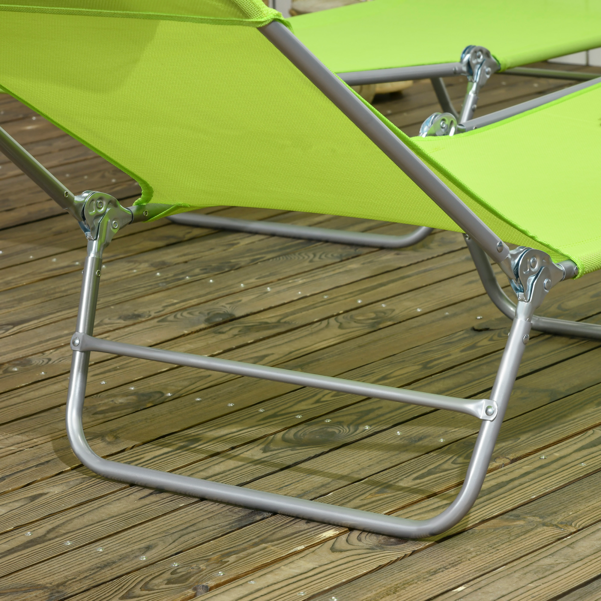 Outsunny Folding Sun Loungers Set of 2, Adjustable Backrest, Pillow, Green