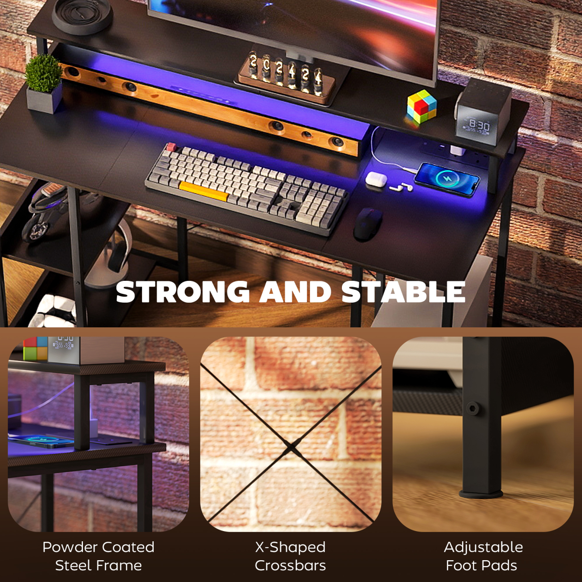 HOMCOM Reversible Computer Desk with Storage and Charging Station