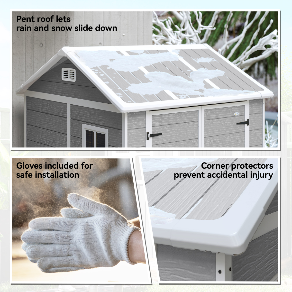 Outsunny 6 x 6ft Grey Plastic Garden Shed with Floor, Window & Vents