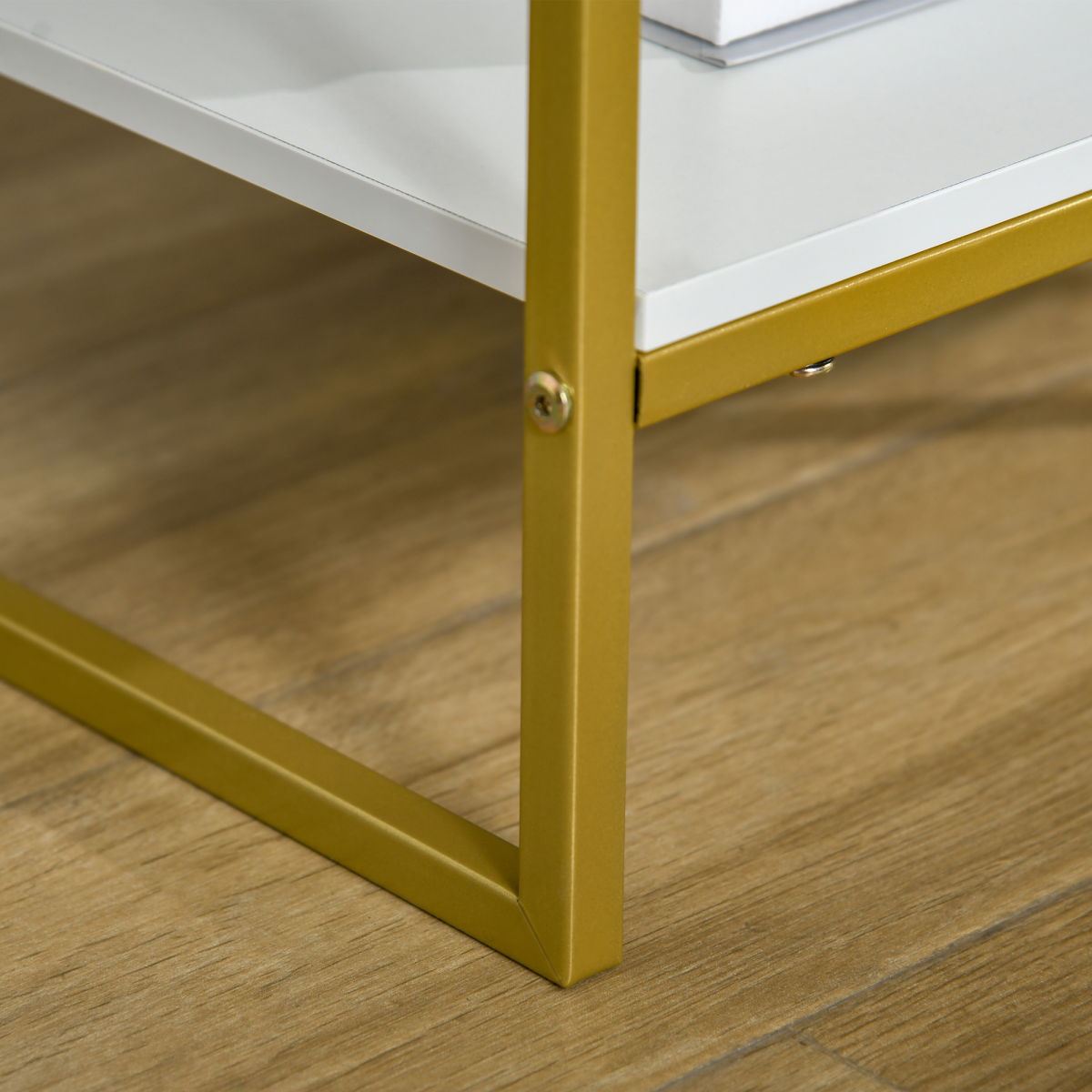 Modern White and Gold Bedside Table Nightstand with Drawer and Shelf