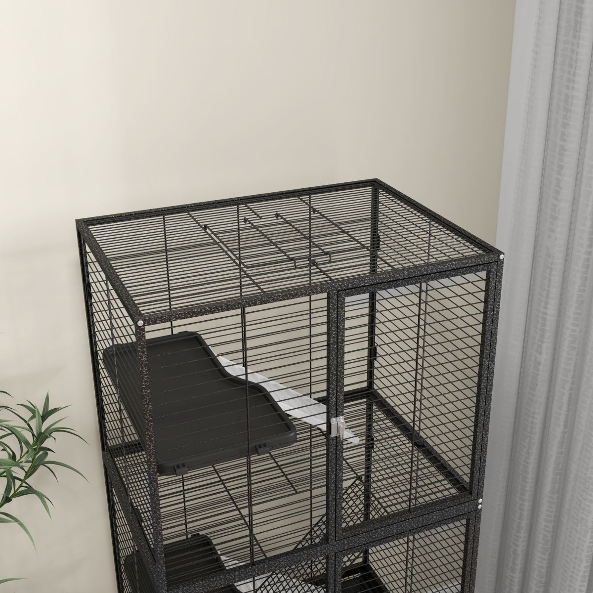 PawHut 136cm Rolling Ferret Cage with 3 Doors & Storage Shelf