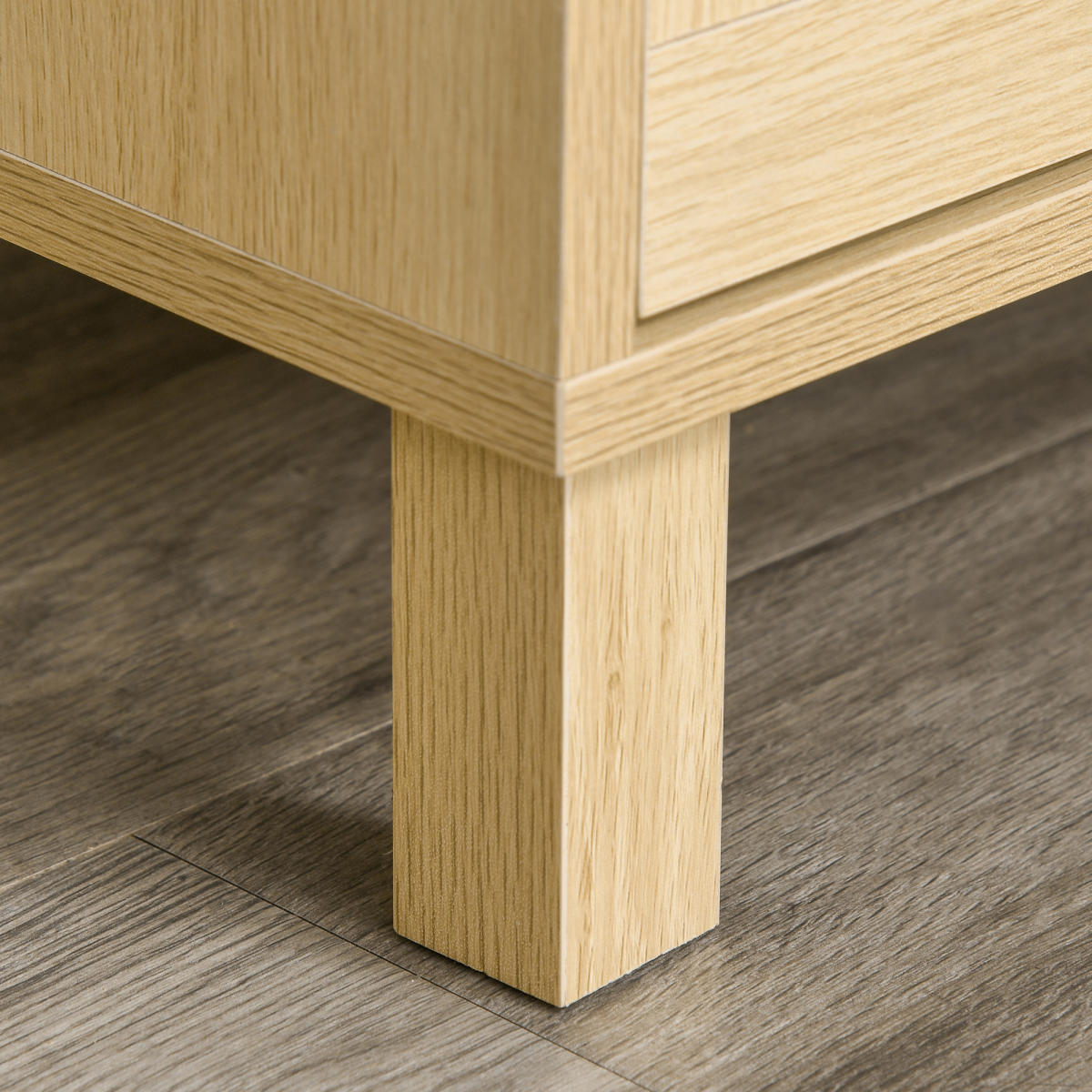 3 Drawer Freestanding Wooden Storage Cabinet with Rattan Weave Panels, Bedroom Chest of Drawers, 80cm Wide
