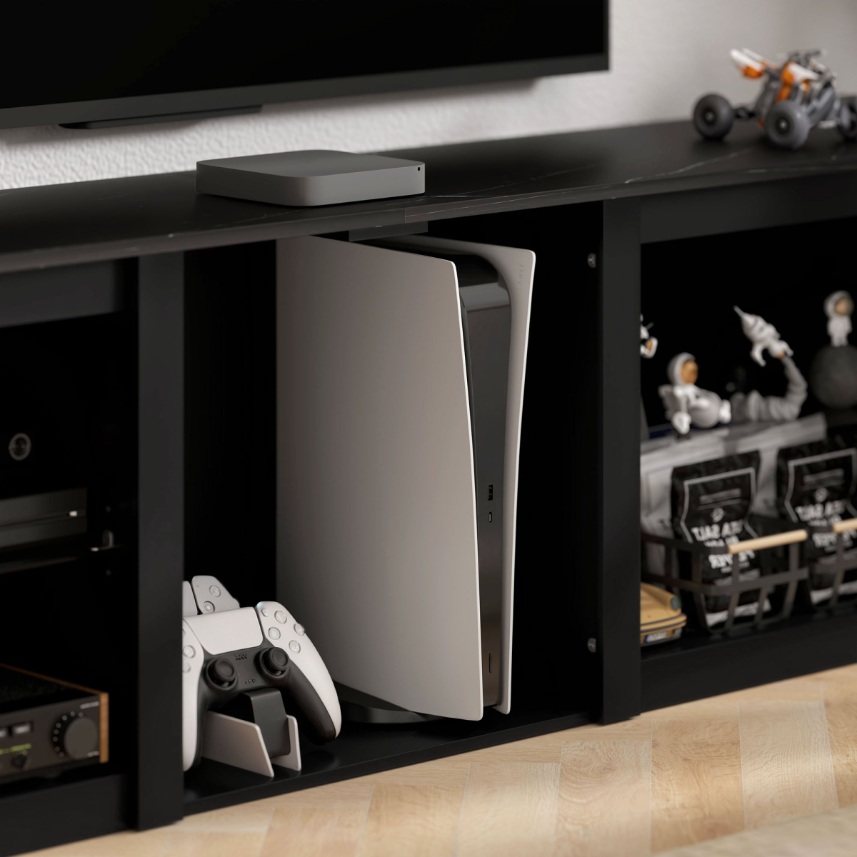HOMCOM 160cm Black LED TV Stand for 65in TV