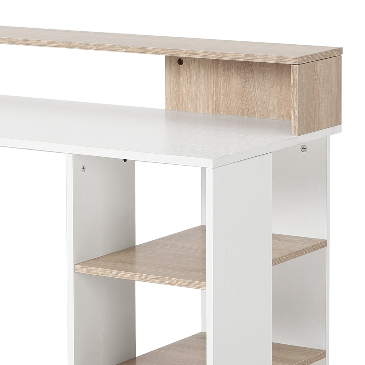 Multi-Storage Workstation Desk with Side Shelves, 2-Drawer Cabinet and Printer Space, Home Office Desk, Oak