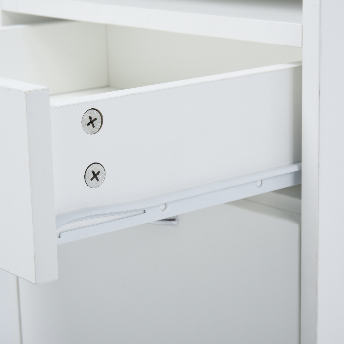 HOMCOM 60cm Storage Cabinet with Drawer, Open Shelf, Metal Handles, 4 Wheels, White