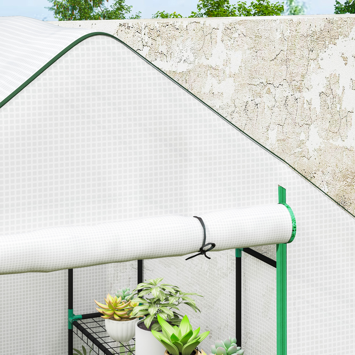 Outsunny Walk-In Greenhouse with 8 Shelves, White