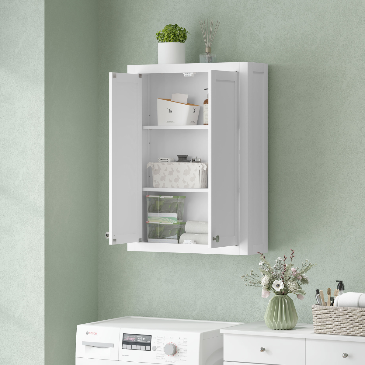HOMCOM Wall Mounted Bathroom Storage Cabinet with Adjustable Shelves