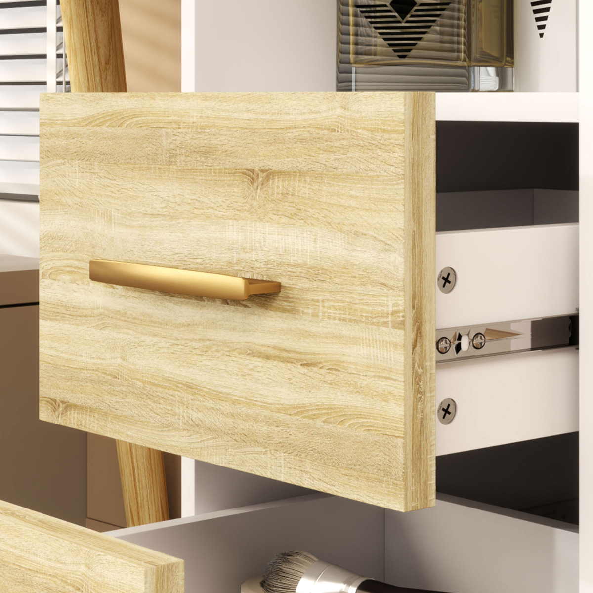 HOMCOM White Vanity Table with Mirror, LED Lights, 5 Drawers