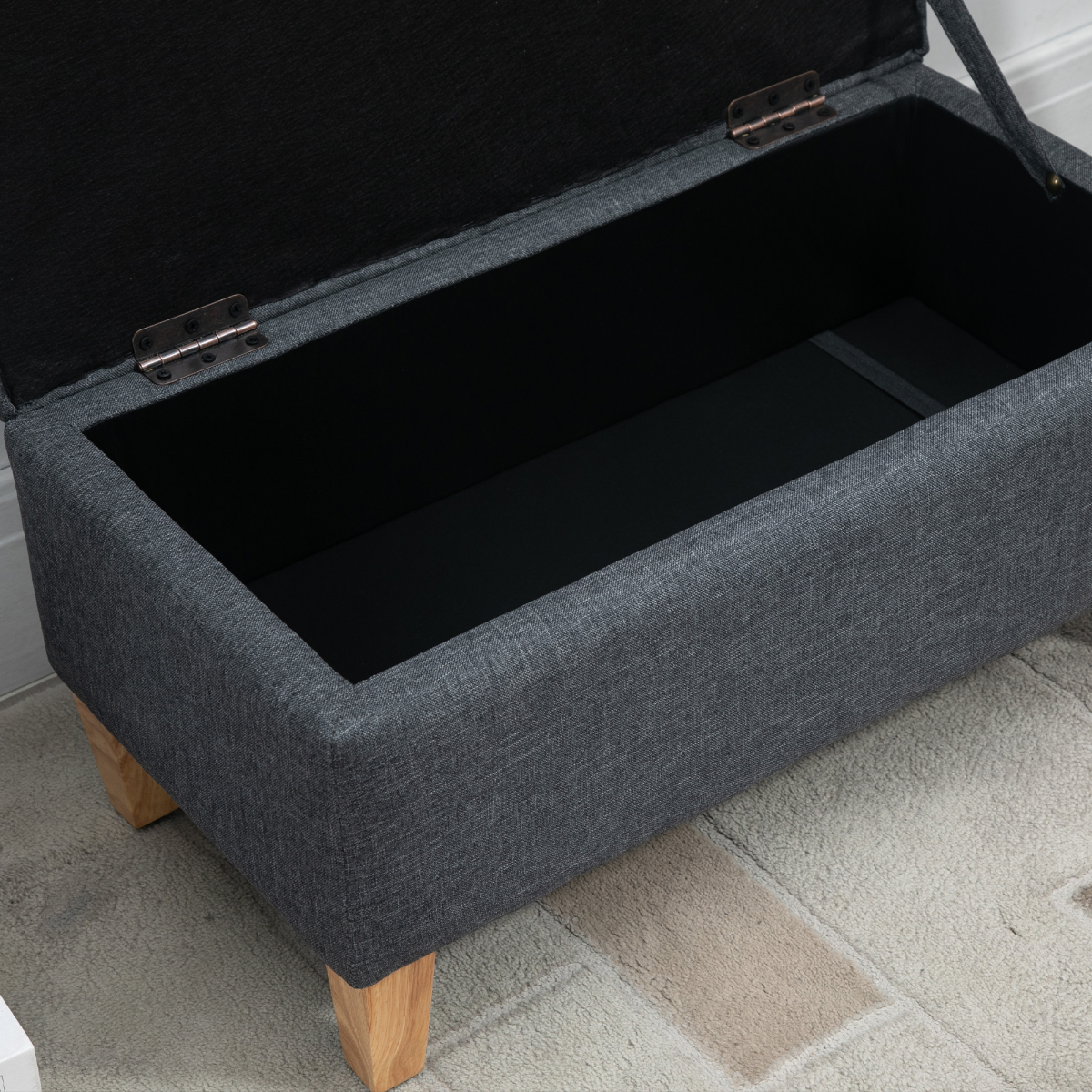 HOMCOM Grey Linen-Look Storage Ottoman Footstool, Padded Seat