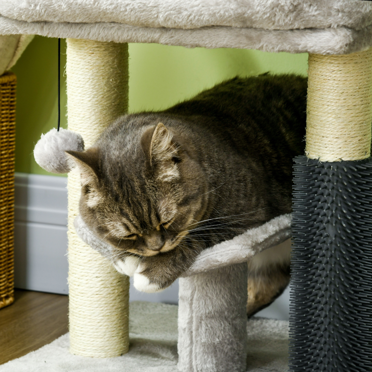 PawHut Small Cat Tree Tower with Bed, Perch, Scratching Posts, Self-Groomer & Toy