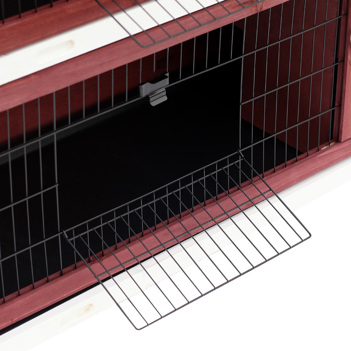 PawHut Two-Tier Elevated Wooden Rabbit Hutch Bunny Cage for Small Pets with Slide-Out Trays and Weather-Resistant Roof